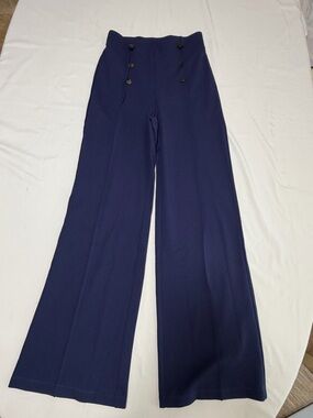 HALARA Navy Double-Button High-Rise Wide-Leg Pants